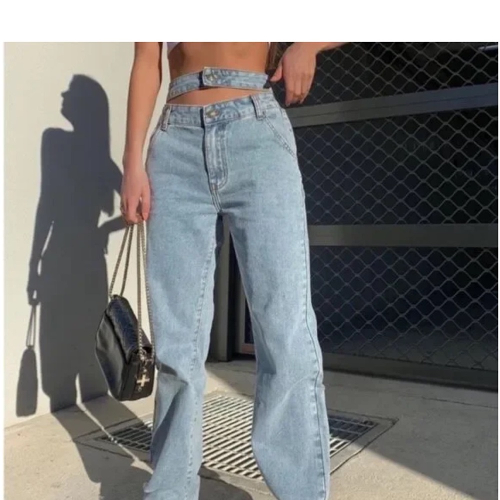 Lioness Women's Light Blue High-Waisted Jeans w Double Waist detail NWOT